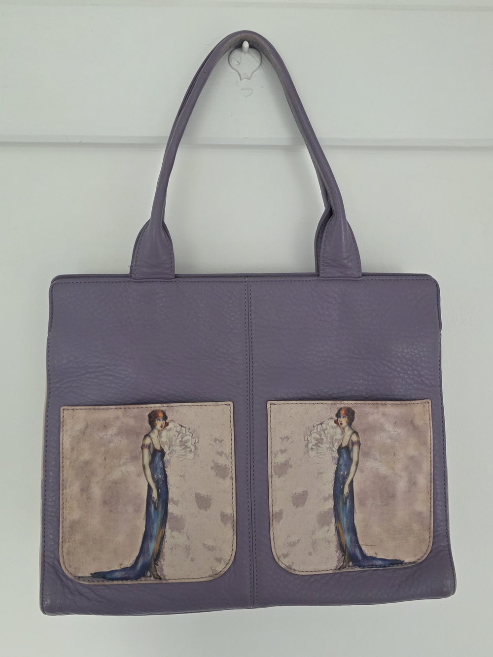 vintage lavender Jeon Los Angeles wearable art leather hand painted handbag